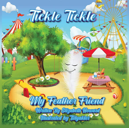 Elizabeth Howard, Christian author, holding two books from her Tickle Tickle children's series that share scripture and faith-filled stories.